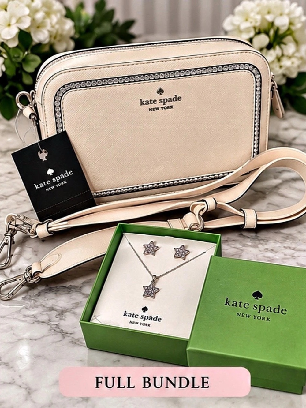 NWT Kate Spade Madison Crystal Mini Camera Bag + Stargaze Jewelry Bundle ✨♠️